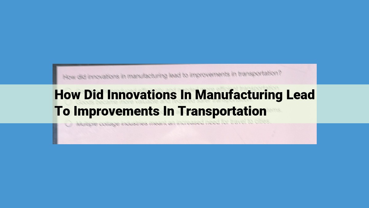 Manufacturing Innovations Revolutionizing Transportation: Enhanced Efficiency, Accessibility, and Growth