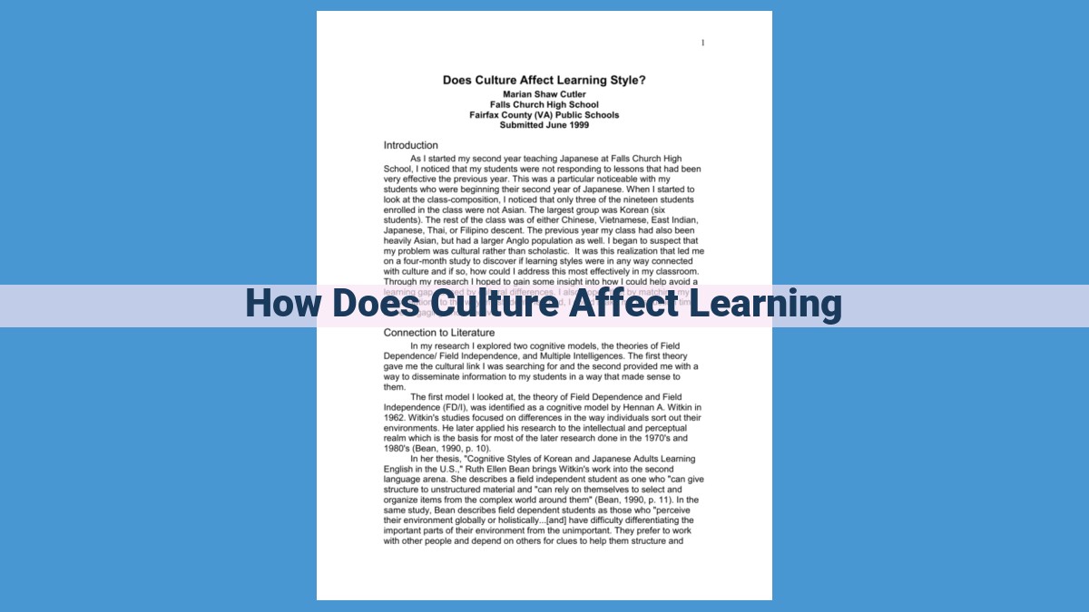 The Impact of Culture on Learning: Creating Equitable and Inclusive Environments