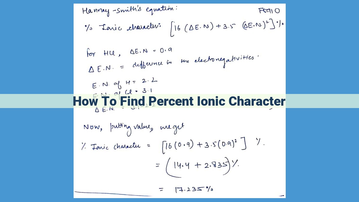 Quantifying Ionic Character: Pauling Electronegativity Scale and its Formula